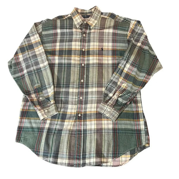 Ralph Lauren Men's Green /‎ Cream Plaid Button Down Shirt Size Large - Picture 1 of 3